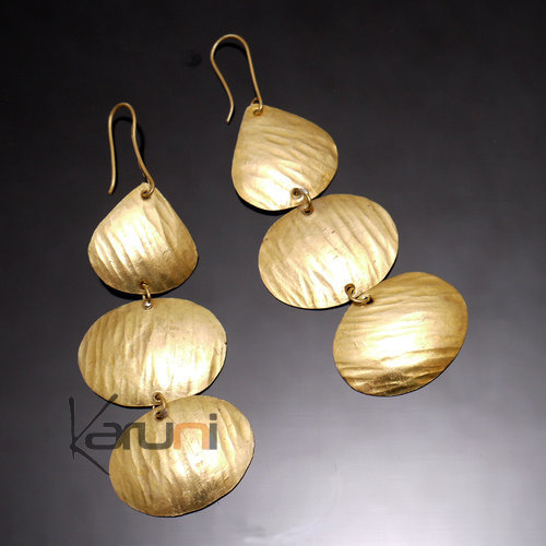 Fulani Earrings Golden Bronze 3 Petals African Ethnic Jewelry Mali
