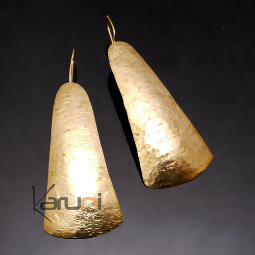 Fulani Earrings Golden Bronze Long Flat Triangle Leaves African Ethnic Jewelry Mali