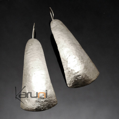 Fulani Earrings Plated Silver Long Flat Triangle Leaves African Ethnic Jewelry Mali