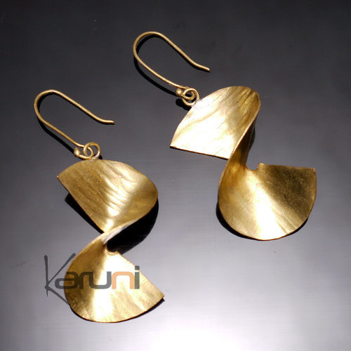 Peul Fulani Mali Earrings 113 Gilt Bronze Ribbons Wide Twist