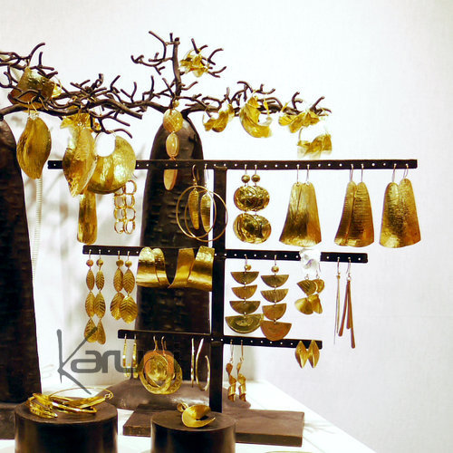 Fulani Earrings Golden Bronze Leaf Studs African Ethnic Jewelry Mali