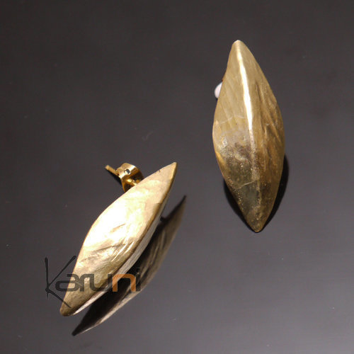 Fulani Earrings Golden Bronze Leaf Studs African Ethnic Jewelry Mali