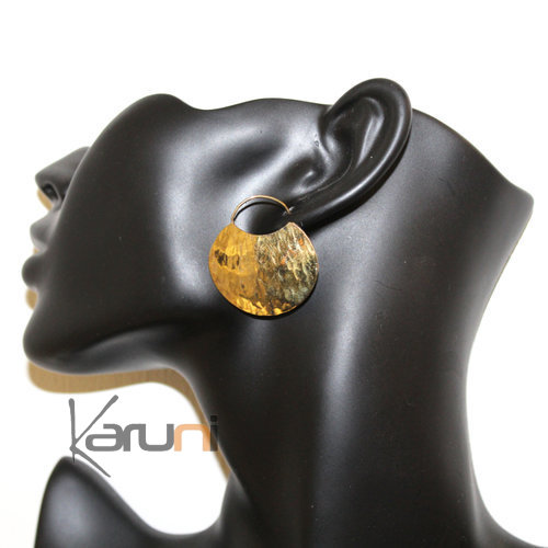 Fulani Earrings Golden Bronze Flat Hoops 3 cm 1,2 inches African Ethnic Jewelry Mali