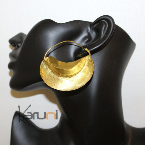 Fulani Earrings Hoops African Ethnic Jewelry Gold Version/Golden Bronze Mali Stylized 6 cm/2.4 inches