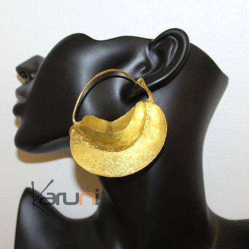 Fulani Earrings Hoops African Ethnic Jewelry Gold Version/Golden Bronze Mali Stylized 7 cm/2.8 inches