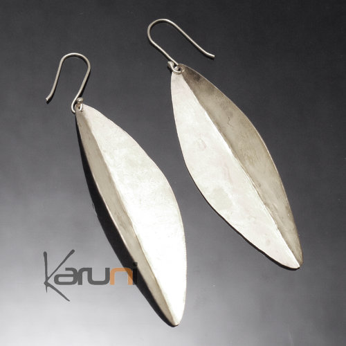 Fulani Earrings Plated Silver Smooth Leaves African Ethnic Jewelry Mali