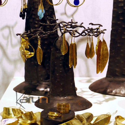 Fulani Earrings Golden Bronze Long Straight Leaves African Ethnic Jewelry Mali