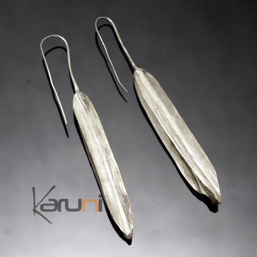 Fulani Earrings Plated Silver Long Straight Leaves African Ethnic Jewelry Mali