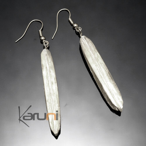 Fulani Earrings Plated Silver Long Straight Leaves Hooks African Ethnic Jewelry Mali