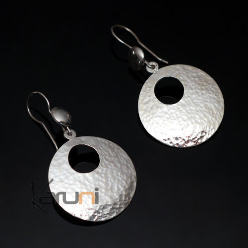 Ethnic African Jewelry Earrings in Sterling Silver Hollowed Round Hammered Tuareg Tribe Design 40