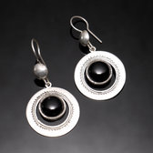 Ethnic Earrings Sterling Silver Jewelry Hollowed Round Onyx Tuareg Tribe Design 09