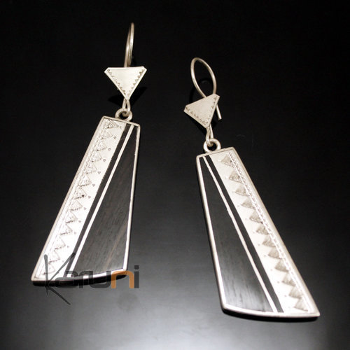 Ethnic Earrings Sterling Silver Jewelry Ebony Big Long Engraved Triangles Tuareg Tribe Design 47