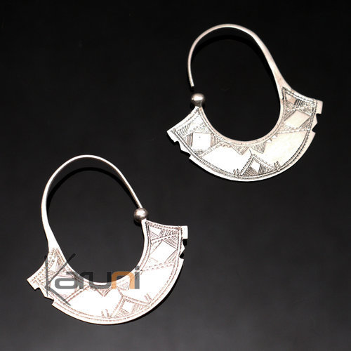 Ethnic Hoop Earrings Sterling Silver Jewelry Big Fan Tuareg Tribe Design 30