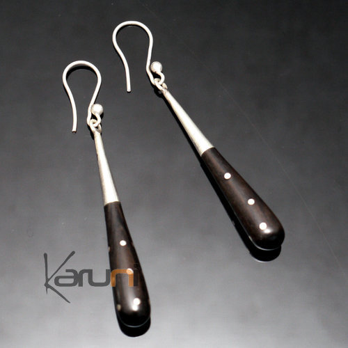 Ethnic African Jewelry Earrings Sterling Silver and Ebony Clubs Small Dots Tuareg Tribe Design
