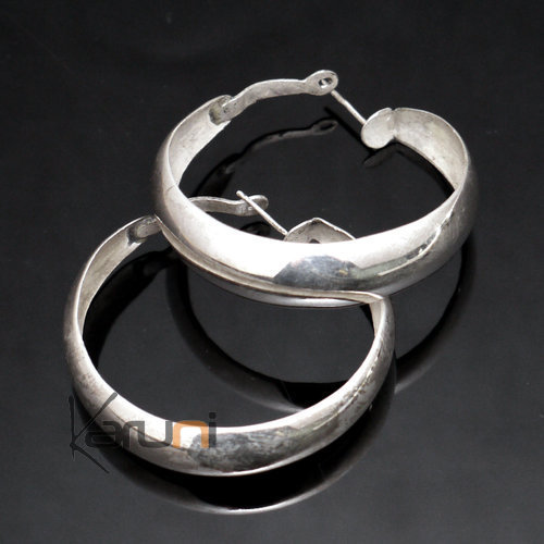 Ethnic Hoop Earrings Sterling Silver Jewelry Rounded Smooth Tuareg Tribe Design 45 KARUNI 