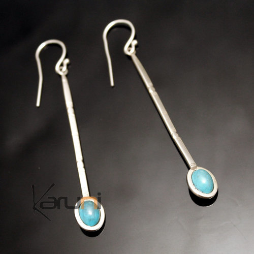 Ethnic Earrings Sterling Silver Jewelry Long Engraved Turquoise Stem Tuareg Tribe Design 42