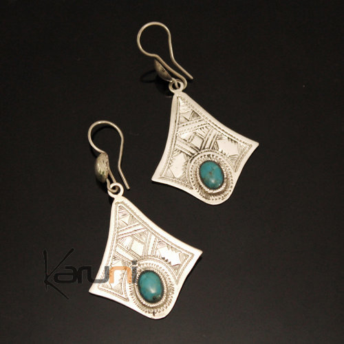 Ethnic Earrings Sterling Silver Jewelry Silver Drops Turquoise Tuareg Tribe Design 19