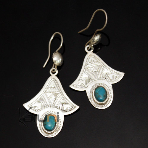 Ethnic Earrings Sterling Silver Jewelry Engraved Turquoise Lily Tuareg Tribe Design 18