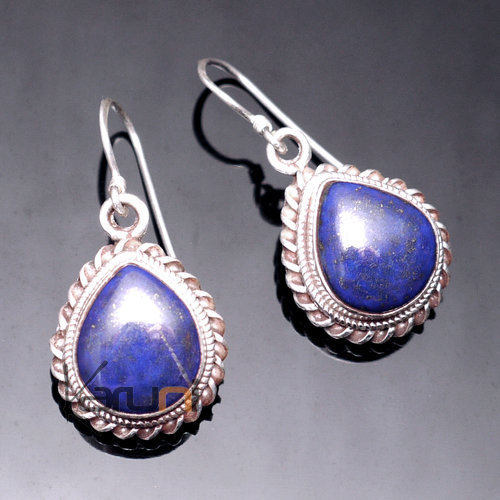 925 Sterling Silver Earrings 07 Lapis-Lazuli Grip Nepal