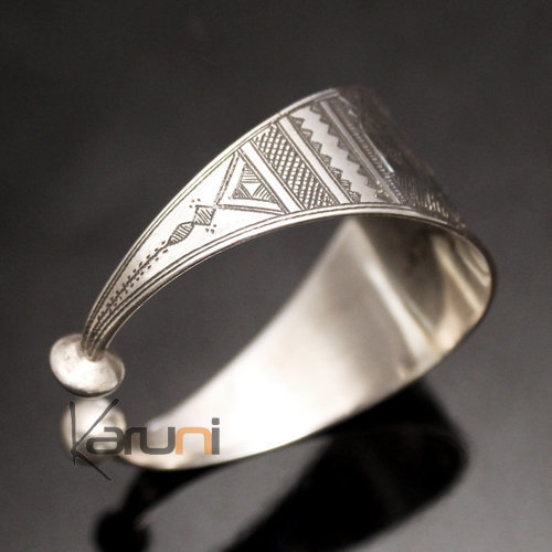 Ethnic Cuff Bracelet Sterling Silver Jewelry Large Ornamented Tuareg Tribe Design