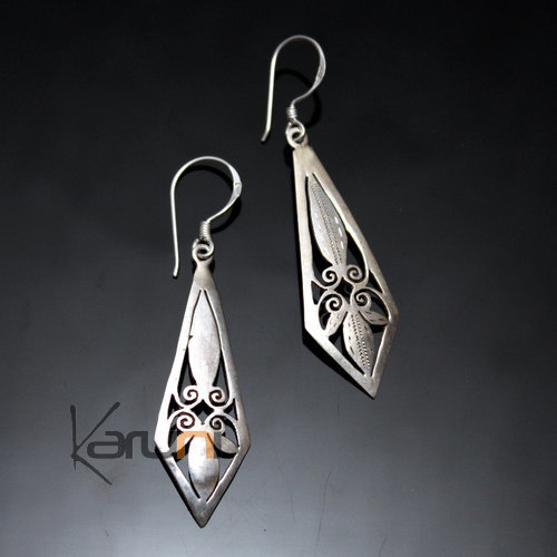Indian Ethnic Jewelry Earrings in Silver 925 35 Ankit Drops Longbow Openwork Nepal Newari
