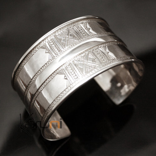 Ethnic Cuff Bracelet Sterling Silver Jewelry Large Engraved Tuareg Tribe Design 02