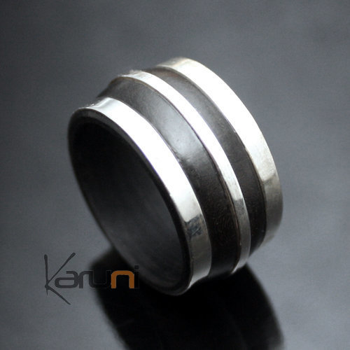 Ethnic Engagment Ring Indian Wedding Jewellery Sterling Silver Ebony 3 Strips Design Men/Women India