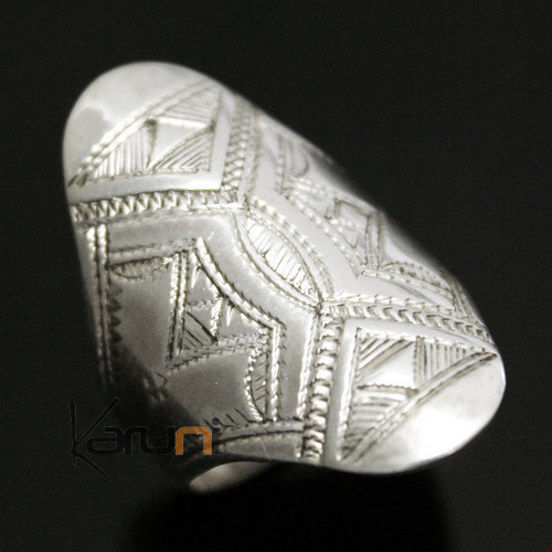 Ethnic Marquise Ring Sterling Silver Jewelry Engraved Tuareg Tribe Design 54 Diamond-tipped 