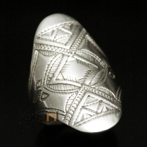 Ethnic Marquise Ring Sterling Silver Jewelry Engraved Tuareg Tribe Design 55 Diamond-tipped 