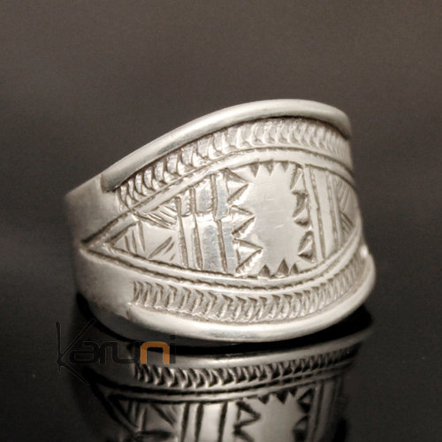Ethnic Wide Band Ring Sterling Silver Jewelry Small Engraved Men/Women Tuareg Tribe Design 02