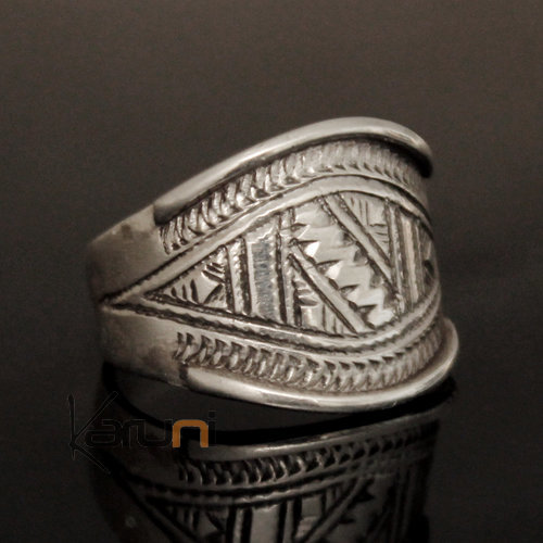 Ethnic Wide Band Ring Sterling Silver Jewelry Small Engraved Men/Women Tuareg Tribe Design 07