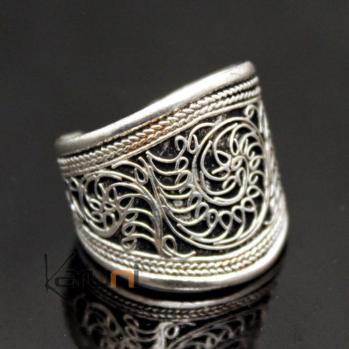 Large Silver Plated Ring Filigree Male / Female Adjustable Newar 86