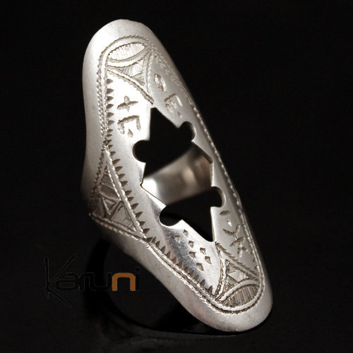 Ethnic Marquise Ring Sterling Silver Jewelry Engraved Tuareg Tribe Design 22