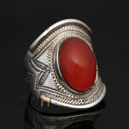 Ethnic Wide Band Ring Sterling Silver Jewelry Red Agate Engraved Men/Women Tuareg Tribe Design 27