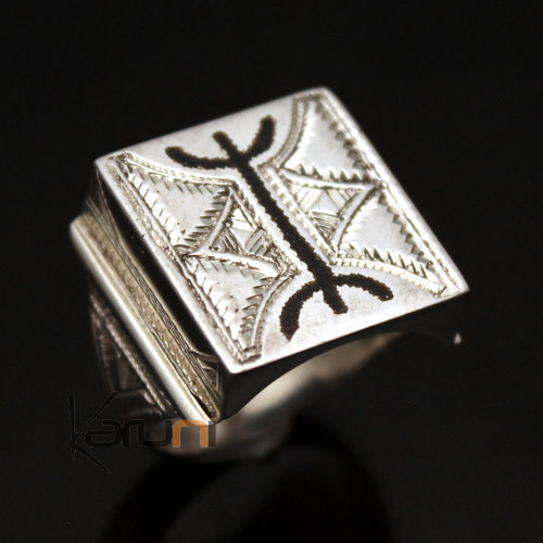Ethnic Signet Ring Sterling Silver Jewelry Square Voluminous Men/Women Tuareg Tribe Design 18