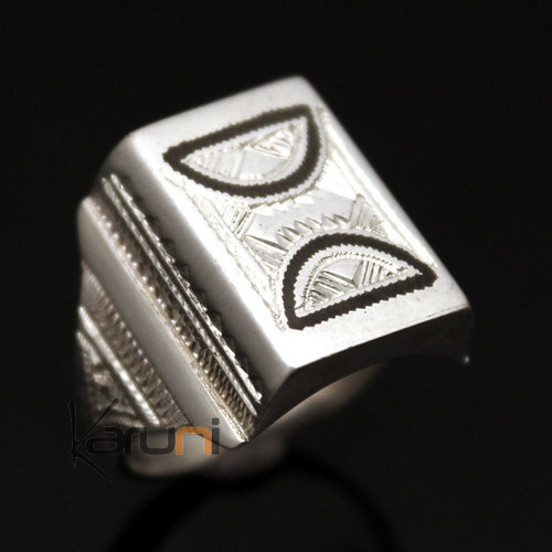 Ethnic Signet Ring Sterling Silver Jewelry Square Voluminous Men/Women Tuareg Tribe Design 19