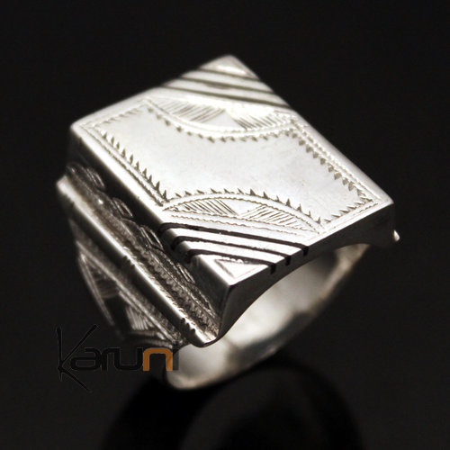 Ethnic Signet Ring Sterling Silver Jewelry Square Voluminous Men/Women Tuareg Tribe Design 20 b