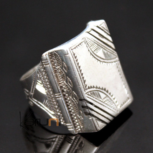 Ethnic Signet Ring Sterling Silver Jewelry Square Voluminous Men/Women Tuareg Tribe Design 20