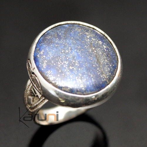 African Ring Lapis Lazuli Sterling Silver Ethnic Jewelry Round Men/Women Tuareg Tribe Design 04
