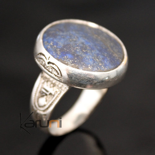 African Ring Lapis Lazuli Sterling Silver Ethnic Jewelry Round Men/Women Tuareg Tribe Design 04
