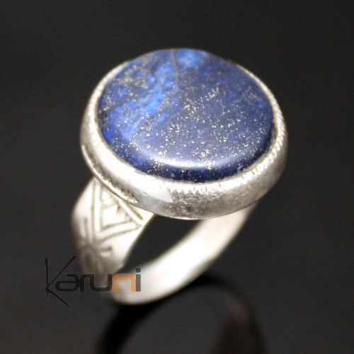 African Ring Lapis Lazuli Sterling Silver Ethnic Jewelry Round Tuareg Tribe Design 05
