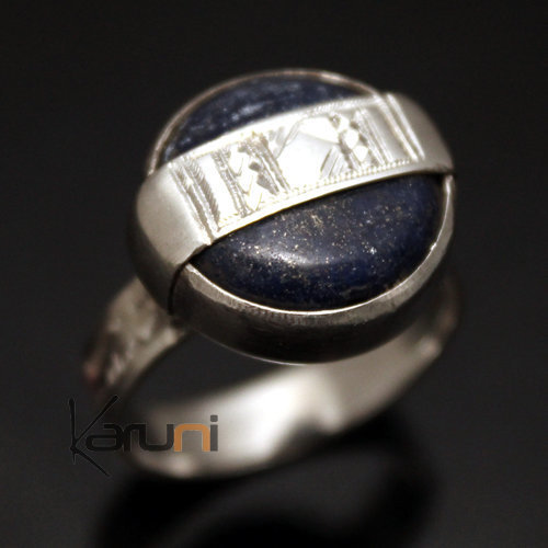 African Ring Lapis Lazuli Sterling Silver Ethnic Jewelry Round Men/Women Tuareg Tribe Design 06