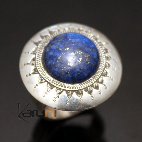 African Ring Lapis Lazuli Sterling Silver Ethnic Jewelry Big Round Men/Women Tuareg Tribe Design 07