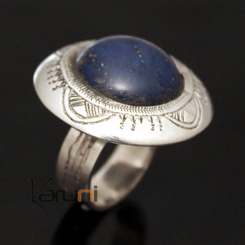 African Ring Lapis Lazuli Sterling Silver Ethnic Jewelry Big Round Men/Women Tuareg Tribe Design 08