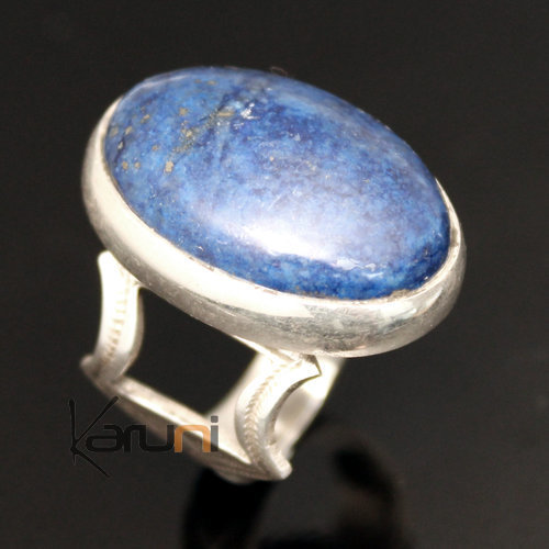 African Ring Lapis Lazuli Sterling Silver Ethnic Jewelry Big Engraved Oval Adjustable Men/Women Tuareg Tribe Design 09