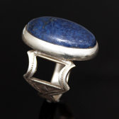 African Ring Lapis Lazuli Sterling Silver Ethnic Jewelry Big Engraved Oval Adjustable Men/Women Tuareg Tribe Design 09 c
