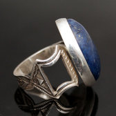 African Ring Lapis Lazuli Sterling Silver Ethnic Jewelry Big Engraved Oval Adjustable Men/Women Tuareg Tribe Design 09 d