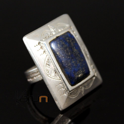 African Ring Lapis Lazuli Sterling Silver Ethnic Jewelry Big Rectangle Men/Women Tuareg Tribe Design 21