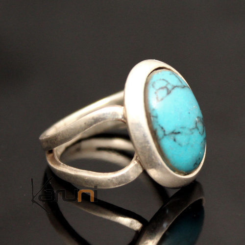 Ethnic Turquoise Ring Sterling Silver Jewelry Oval Howlite Tuareg Tribe Design 13