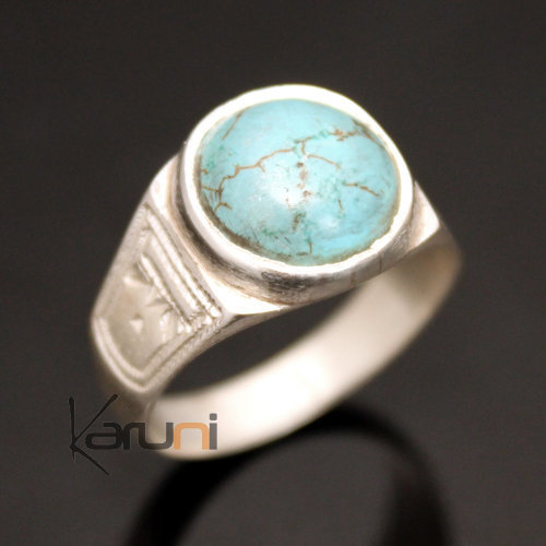 Ring in Silver and Turquoise Howlite Round 17